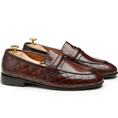 Rooba Men: Executive Coffee Brown Woven Loafers