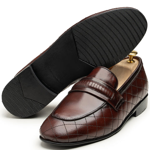 Rooba Men: Executive Coffee Brown Woven Loafers