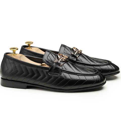 Executive Edition: Black V-Stitch Padded Shoes