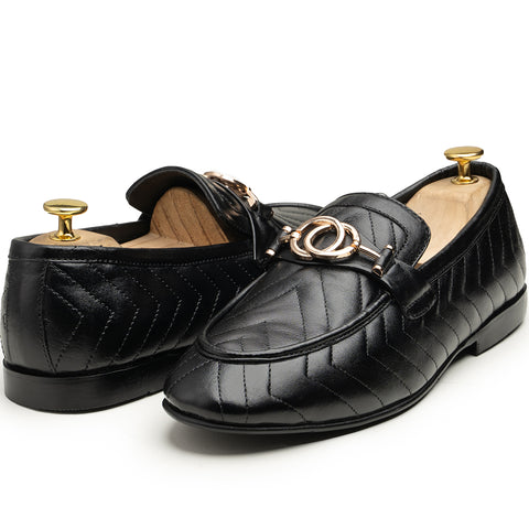 Executive Edition: Black V-Stitch Padded Shoes